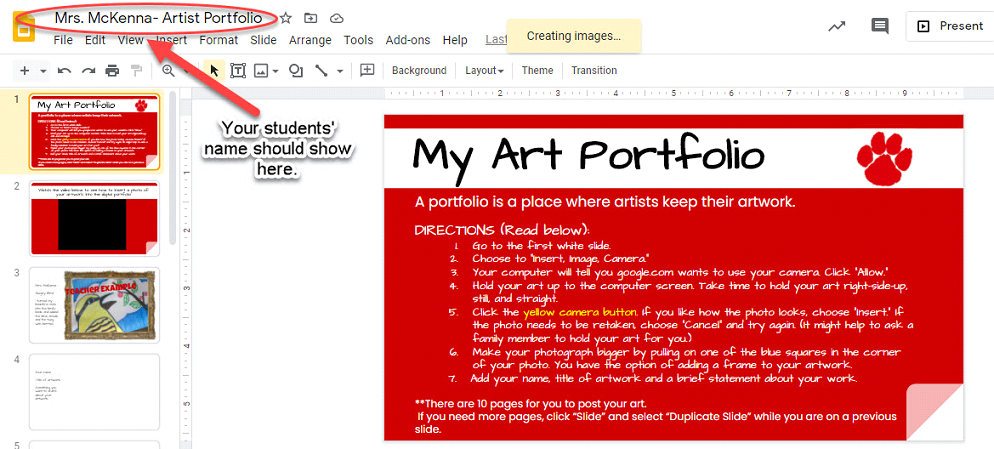 Screenshot of artist portfolio